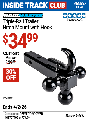 www.hfqpdb.com - HAUL-MASTER TRIPLE-BALL TRAILER HITCH MOUNT WITH HOOK Lot No. 62701