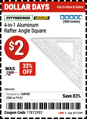 www.hfqpdb.com - PITTSBURGH 4-IN-1 ALUMINUM RAFTER ANGLE SQUARE Lot No. 63185/63140