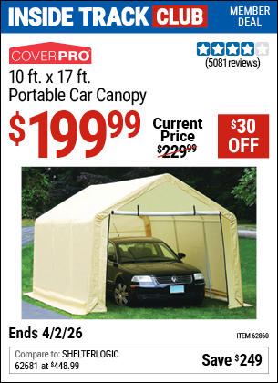 www.hfqpdb.com - COVERPRO 10 FT. X 17 FT. PORTABLE CAR CANOPY Lot No. 62860