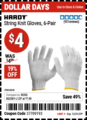 www.hfqpdb.com - HARDY STRING KNIT GLOVES, 6-PAIR Lot No. 60640