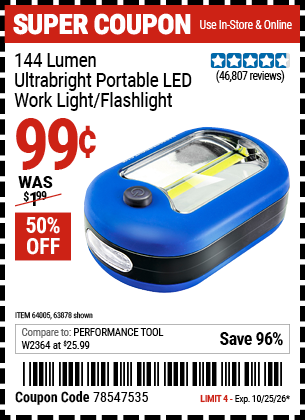 www.hfqpdb.com - 144 LUMEN ULTRABRIGHT PORTABLE LED WORK LIGHT/FLASHLIGHT Lot No. 63878/62532/63601/63991/64005