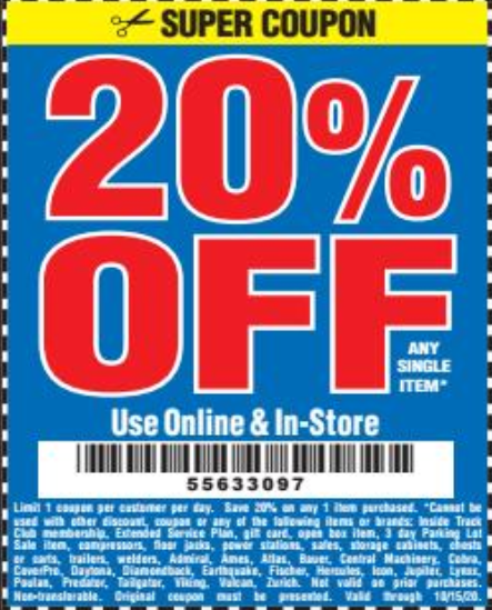 Harbor Freight Tools Coupon Database Free Coupons 25 Percent Off Coupons 20 Percent Off Coupons No Purchase Required Coupons Toolbox Coupons