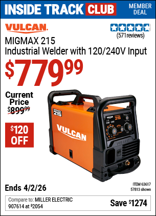 www.hfqpdb.com - VULCAN MIGMAX&trade; 215 INDUSTRIAL WELDER WITH 120/240V INPUT Lot No. 57813/63617