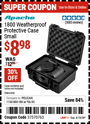 www.hfqpdb.com - APACHE 1800 WEATHERPROOF PROTECTIVE CASE, SMALL, BLACK Lot No. 64550