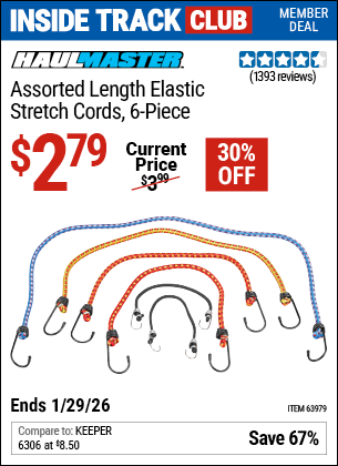 www.hfqpdb.com - HAUL-MASTER ASSORTED LENGTH ELASTIC STRETCH CORDS, 6-PIECE Lot No. 63979