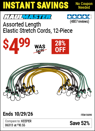 www.hfqpdb.com - HAUL-MASTER ASSORTED LENGTH ELASTIC STRETCH CORDS, 12-PIECE Lot No. 56890/60534