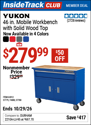 www.hfqpdb.com - YUKON 46 IN. MOBILE WORKBENCH WITH SOLID WOOD TOP Lot No. 64012/57779/57780