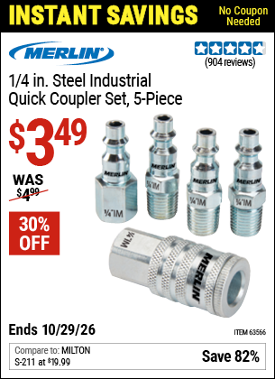 www.hfqpdb.com - MERLIN 1/4 IN. STEEL INDUSTRIAL QUICK COUPLER SET, 5-PIECE Lot No. 63566