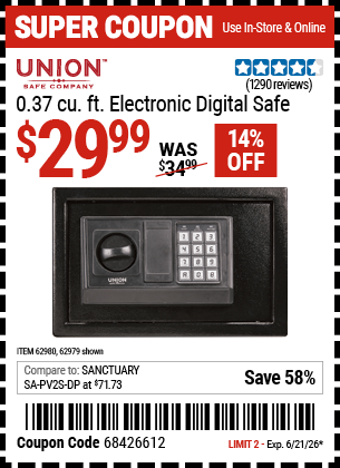 www.hfqpdb.com - UNION SAFE COMPANY 0.37 CU. FT. ELECTRONIC DIGITAL SAFE Lot No. 62979/62980