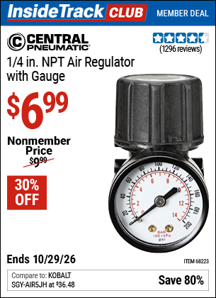 www.hfqpdb.com - CENTRAL PNEUMATIC 1/4 IN. NPT AIR REGULATOR WITH GAUGE Lot No. 68223