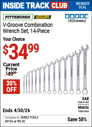 www.hfqpdb.com - PITTSBURGH V-GROOVE COMBINATION WRENCH SET, 14-PIECE Lot No. 61399/63063