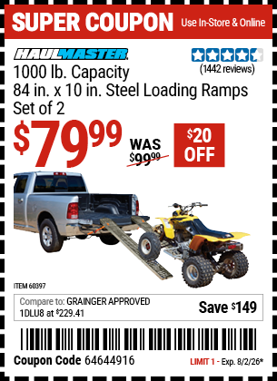 www.hfqpdb.com - HAUL-MASTER 1000 LB. CAPACITY, 84 IN. X 10 IN. STEEL LOADING RAMPS, SET OF 2 Lot No. 60397