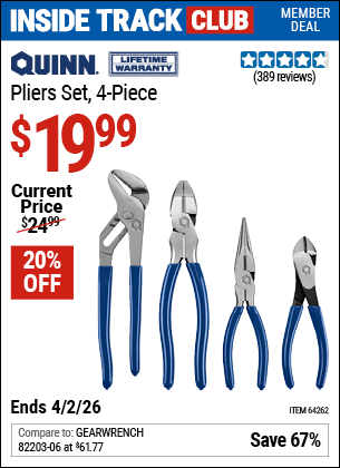 www.hfqpdb.com - QUINN PLIERS SET, 4-PIECE Lot No. 64262