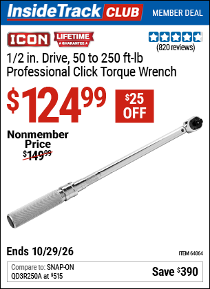 www.hfqpdb.com - ICON 1/2 IN. DRIVE, 50 TO 250 FT-LB PROFESSIONAL CLICK TORQUE WRENCH Lot No. 64064