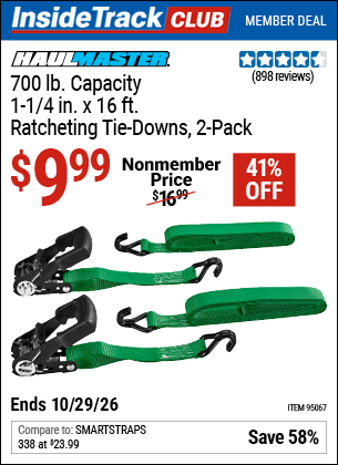 www.hfqpdb.com - HAUL-MASTER 700 LB. CAPACITY, 1-1/4 IN. X 16 FT. RATCHETING TIE-DOWNS, 2-PACK Lot No. 95067