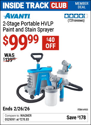 Harbor Freight AVANTI 2-STAGE PORTABLE HVLP PAINT AND STAIN SPRAYER coupon