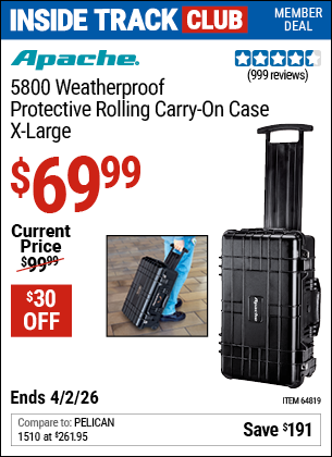 www.hfqpdb.com - APACHE 5800 WEATHERPROOF PROTECTIVE ROLLING CARRY-ON CASE, X-LARGE Lot No. 64819