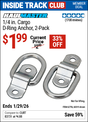 www.hfqpdb.com - HAUL-MASTER 1/4 IN. CARGO D-RING ANCHOR, 2-PACK Lot No. 60319/62756