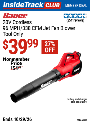www.hfqpdb.com - BAUER 20V CORDLESS, 96 MPH/338 CFM JET FAN BLOWER &ndash; TOOL ONLY Lot No. 64942