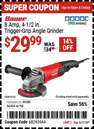 www.hfqpdb.com - BAUER 8 AMP, 4-1/2 IN. TRIGGER-GRIP ANGLE GRINDER Lot No. 64742