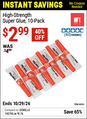 www.hfqpdb.com - HFT HIGH-STRENGTH SUPER GLUE, 10-PACK Lot No. 68345