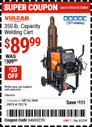 www.hfqpdb.com - VULCAN 350 LB. CAPACITY WELDING CART Lot No. 56191
