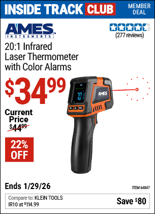 www.hfqpdb.com - AMES INSTRUMENTS 20:1 INFRARED LASER THERMOMETER WITH COLOR ALARMS Lot No. 64847
