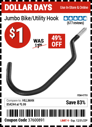 www.hfqpdb.com - JUMBO BIKE/UTILITY HOOK Lot No. 47751