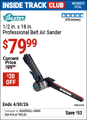 www.hfqpdb.com - BAXTER 1/2 IN. X 18 IN. PROFESSIONAL BELT AIR SANDER Lot No. 64932