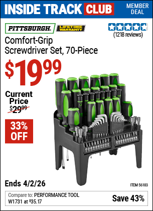 www.hfqpdb.com - PITTSBURGH COMFORT-GRIP SCREWDRIVER SET, 70-PIECE Lot No. 56103