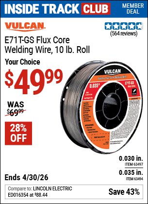 www.hfqpdb.com - VULCAN E71T-GS FLUX CORE WELDING WIRE, 10 LB. ROLL Lot No. 63494/63497
