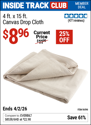 www.hfqpdb.com - 4 X 15 CANVAS DROP CLOTH Lot No. 56598