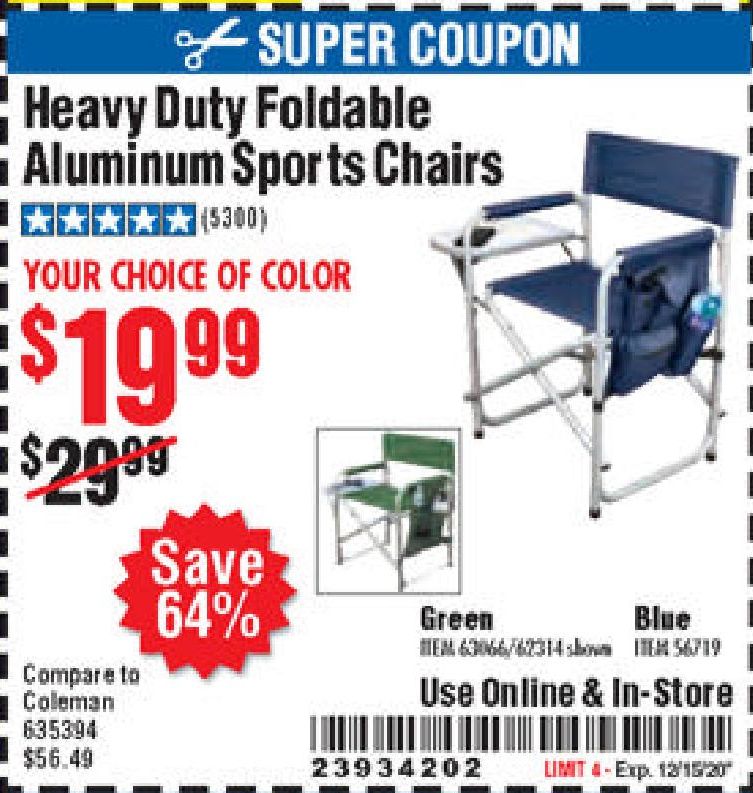 harbor freight heavy duty foldable aluminum sports chair