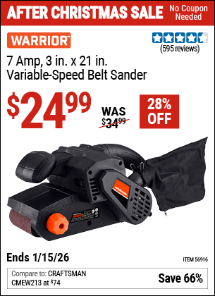 www.hfqpdb.com - WARRIOR 7 AMP, 3 IN. X 21 IN. VARIABLE-SPEED BELT SANDER Lot No. 56916