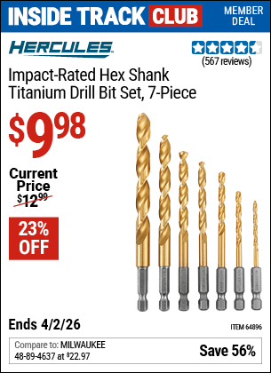 www.hfqpdb.com - HERCULES IMPACT-RATED HEX SHANK TITANIUM DRILL BIT SET, 7-PIECE Lot No. 64896