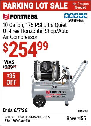 www.hfqpdb.com - FORTRESS 10 GALLON, 175 PSI ULTRA QUIET OIL-FREE HORIZONTAL SHOP/AUTO AIR COMPRESSOR Lot No. 57328