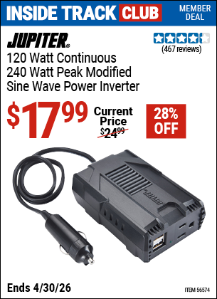 www.hfqpdb.com - JUPITER 120 WATT CONTINUOUS/240 WATT PEAK MODIFIED SINE WAVE POWER INVERTER Lot No. 56574