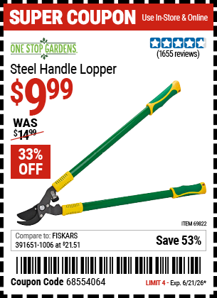 www.hfqpdb.com - ONE STOP GARDENS STEEL HANDLE LOPPER Lot No. 69822
