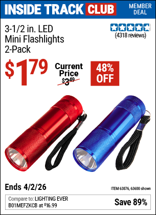 www.hfqpdb.com - 3-1/2 IN. LED MINI FLASHLIGHTS, 2-PACK Lot No. 63600/63876