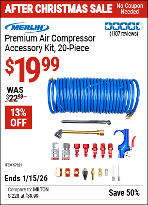 www.hfqpdb.com - MERLIN PREMIUM AIR COMPRESSOR ACCESSORY KIT, 20-PIECE Lot No. 57621