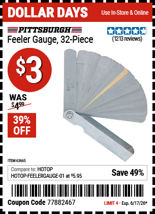 www.hfqpdb.com - PITTSBURGH FEELER GAUGE, 32-PIECE Lot No. 63665