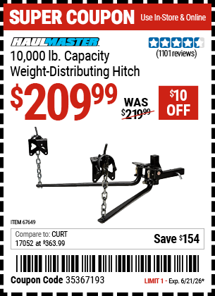 www.hfqpdb.com - HAUL-MASTER 10,000 LB. CAPACITY WEIGHT-DISTRIBUTING HITCH Lot No. 67649