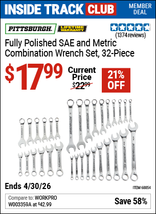 www.hfqpdb.com - PITTSBURGH FULLY POLISHED SAE AND METRIC COMBINATION WRENCH SET, 32-PIECE Lot No. 68854