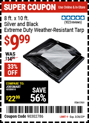 www.hfqpdb.com - 8 FT. X 10FT. SILVER AND BLACK EXTREME DUTY WEATHER RESISTANT TARP Lot No. 57031