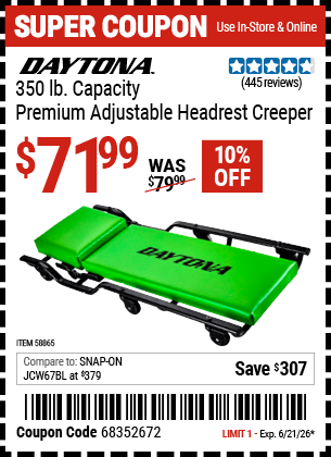 www.hfqpdb.com - DAYTONA 350 LB. CAPACITY PREMIUM ADJUSTABLE HEADREST CREEPER Lot No. 58865