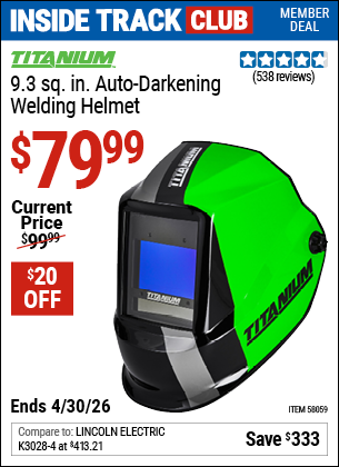 www.hfqpdb.com - TITANIUM 9.3 SQ. IN. AUTO-DARKENING WELDING HELMET Lot No. 58059