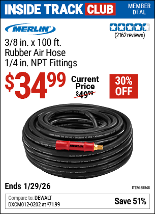 www.hfqpdb.com - MERLIN 3/8 IN. X 100 FT. RUBBER AIR HOSE, 1/4 IN. NPT FITTINGS Lot No. 58548
