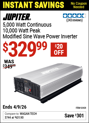 www.hfqpdb.com - JUPITER 5,000 WATT CONTINUOUS/10,000 WATT PEAK MODIFIED SINE WAVE POWER INVERTER Lot No. 63431