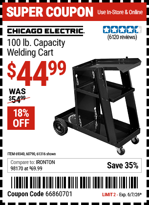 www.hfqpdb.com - CHICAGO ELECTRIC 100 LB. CAPACITY WELDING CART Lot No. 69340/60790/61316