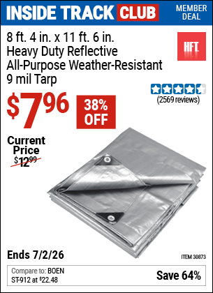 www.hfqpdb.com - HFT 8 FT. 4 IN. X 11 FT. 6 IN. HEAVY DUTY REFLECTIVE ALL-PURPOSE WEATHER-RESISTANT 9 MIL TARP Lot No. 30873